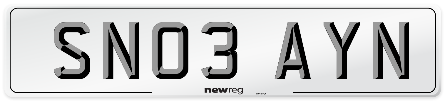 SN03 AYN Number Plate from New Reg